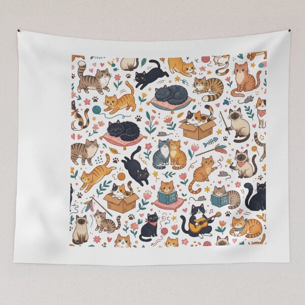 Item preview, Cute Aesthetic Cat Pattern - Kawaii Kitten Doodle Art designed and sold by MedRoh.