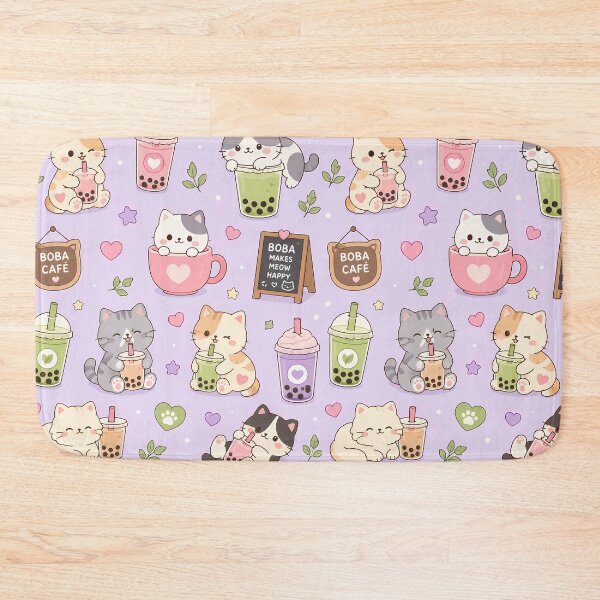 Item preview, Cozy Cat Bubble Tea Kawaii Pattern designed and sold by Soft Berry Studio.