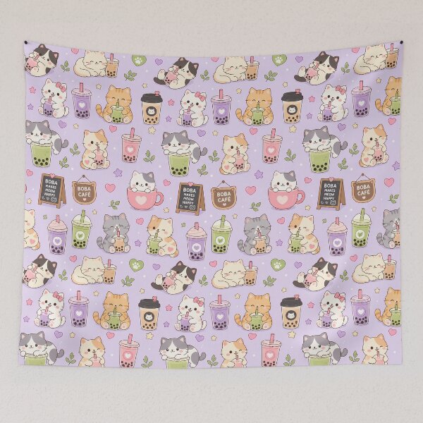 Item preview, Cozy Cat Bubble Tea Kawaii Pattern designed and sold by Soft Berry Studio.