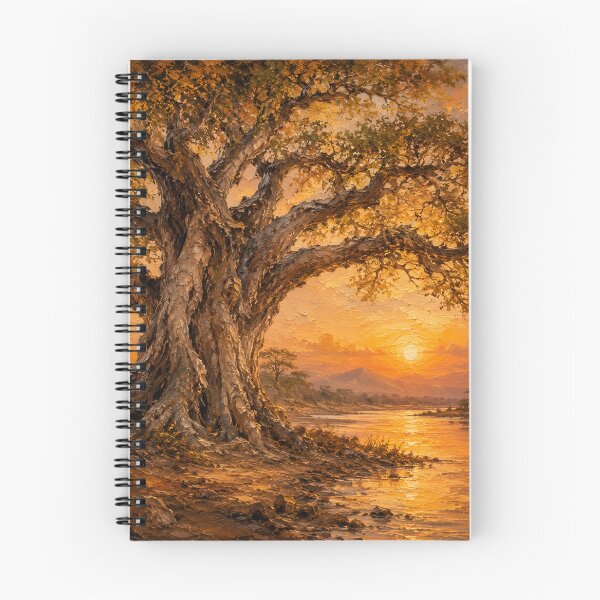 Item preview, Sycamore Fig Sunset — African Riverbank Oil Painting Print designed and sold by Martin's_Design.