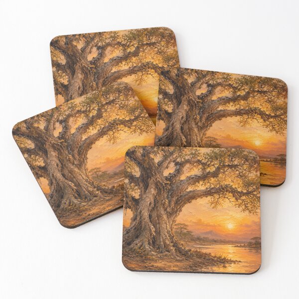 Item preview, Sycamore Fig Sunset — African Riverbank Oil Painting Print designed and sold by Martin's_Design.