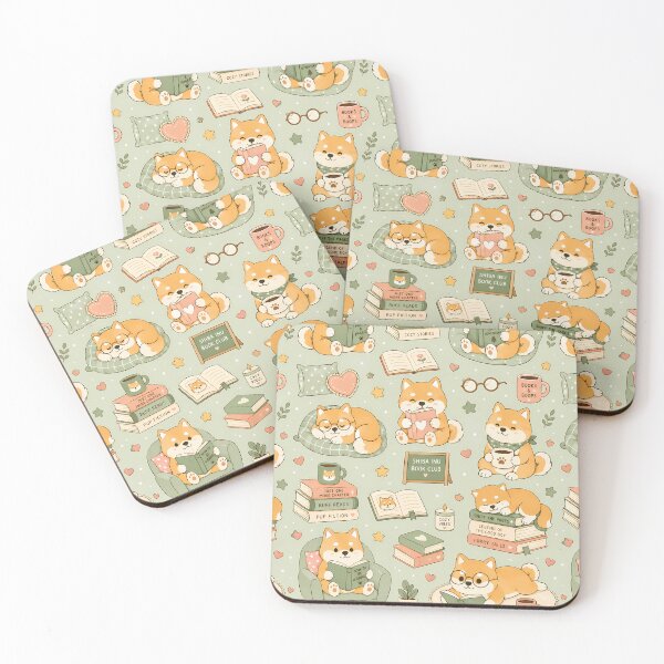 Item preview, Shiba Inu Book Club Kawaii Pattern designed and sold by Soft Berry Studio.
