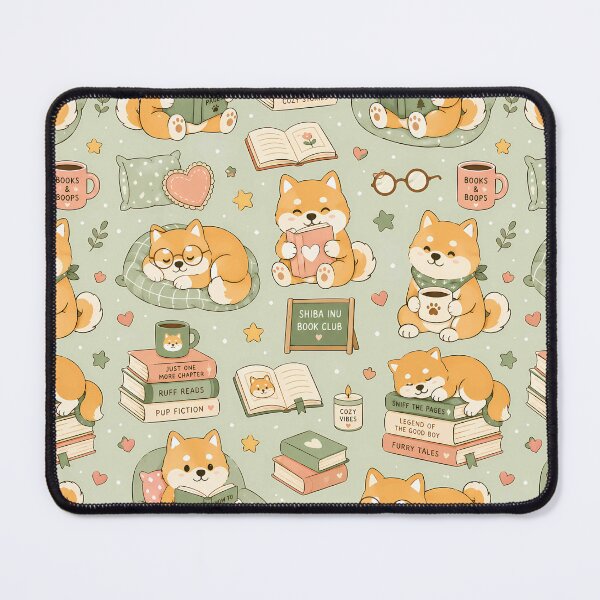 Item preview, Shiba Inu Book Club Kawaii Pattern designed and sold by Soft Berry Studio.