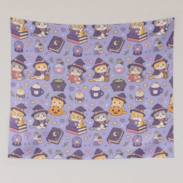 Item preview, Kawaii Witchy Cat Magic Pattern designed and sold by Soft Berry Studio.