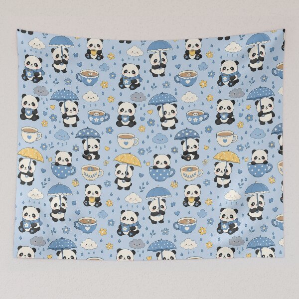Item preview, Panda Rainy Tea Kawaii Pattern designed and sold by Soft Berry Studio.