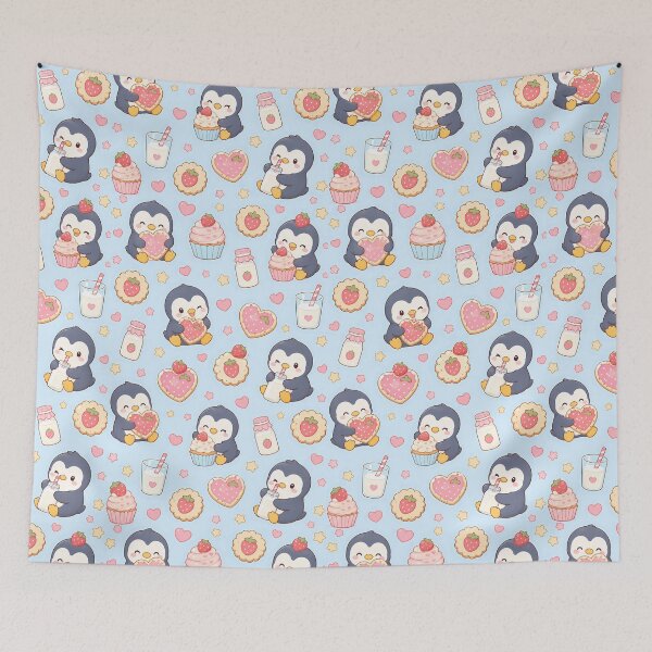 Item preview, Penguin Strawberry Cookie Kawaii Pattern designed and sold by Soft Berry Studio.