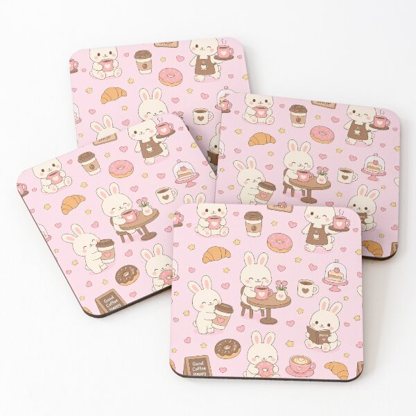 Item preview, Bunny Cozy Coffee Shop Kawaii Pattern designed and sold by Soft Berry Studio.