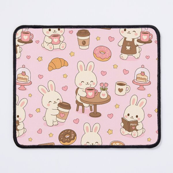 Item preview, Bunny Cozy Coffee Shop Kawaii Pattern designed and sold by Soft Berry Studio.