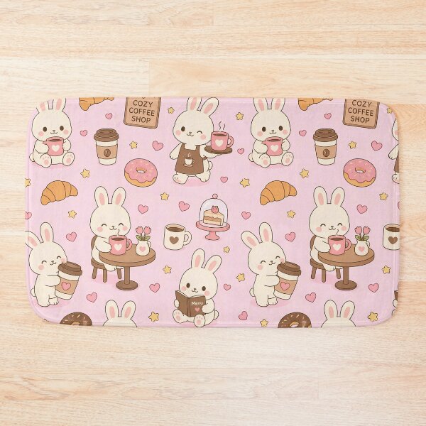 Item preview, Bunny Cozy Coffee Shop Kawaii Pattern designed and sold by Soft Berry Studio.