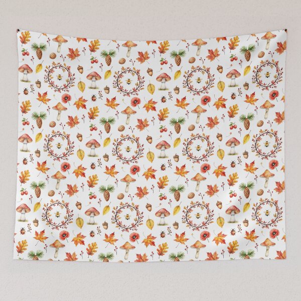 Item preview, Autumn Wreath Watercolor Pattern | Mushrooms, Leaves & Cozy Forest designed and sold by HelgaCraftery.