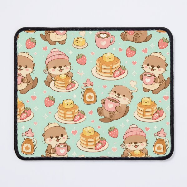 Item preview, Cozy Otter Pancake Cafe Kawaii Pattern designed and sold by Soft Berry Studio.