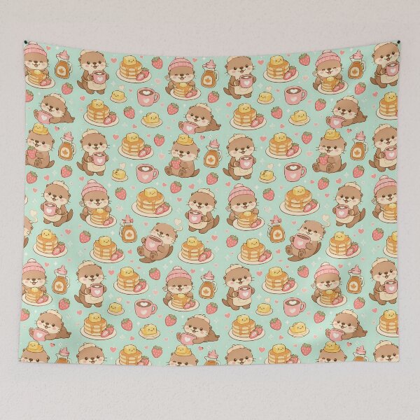 Item preview, Cozy Otter Pancake Cafe Kawaii Pattern designed and sold by Soft Berry Studio.
