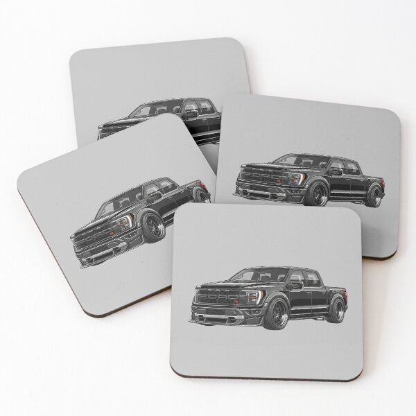 Artikelvorschau, Illustration eines individuell gestalteten Ford F-150 Raptor R, tiefergelegt, schwarz, Crew Cab entworfen und verkauft von Motorline44.