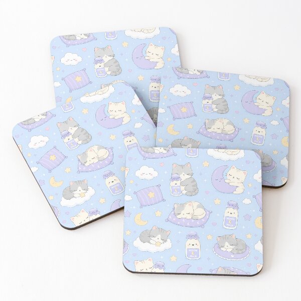 Item preview, Sleepy Cat Moon Milk Kawaii Pattern designed and sold by Soft Berry Studio.