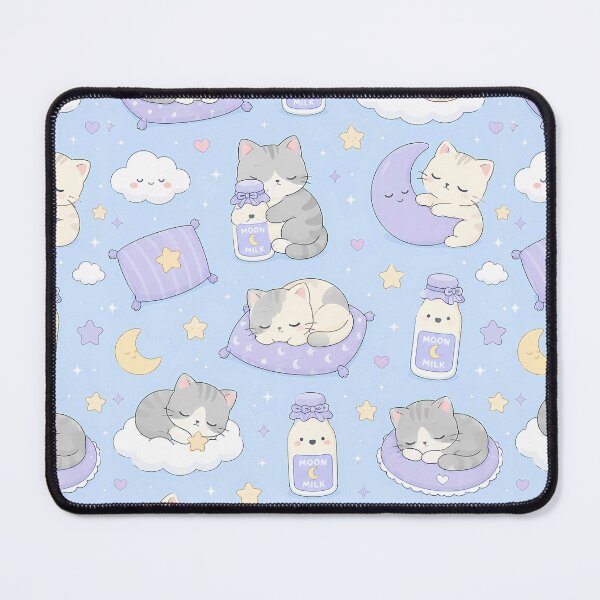 Item preview, Sleepy Cat Moon Milk Kawaii Pattern designed and sold by Soft Berry Studio.