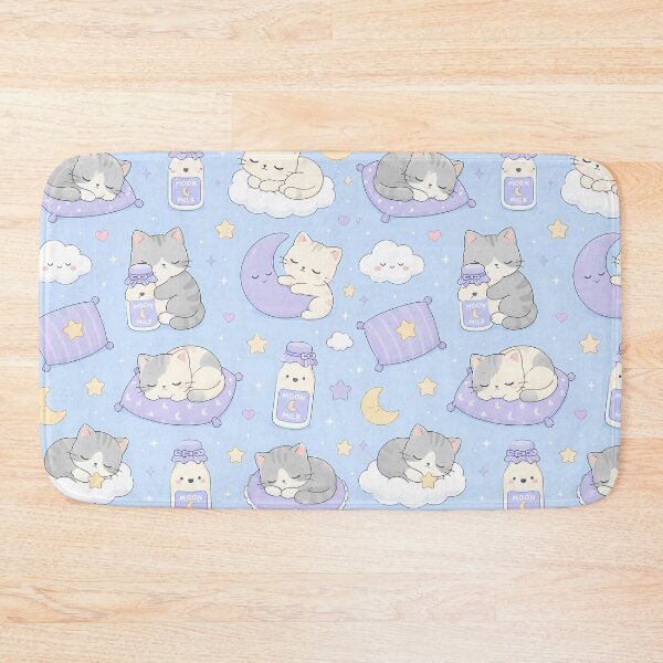 Item preview, Sleepy Cat Moon Milk Kawaii Pattern designed and sold by Soft Berry Studio.
