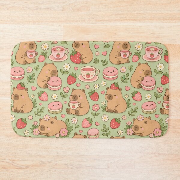 Item preview, Capybara Strawberry Tea Kawaii Pattern designed and sold by Soft Berry Studio.