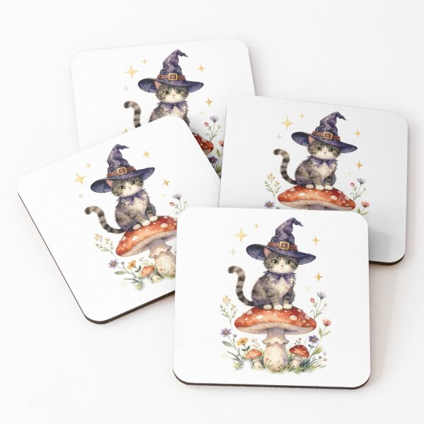 Item preview, Cute Witch Cat on Mushroom Watercolor Illustration designed and sold by Artgirldhanya.