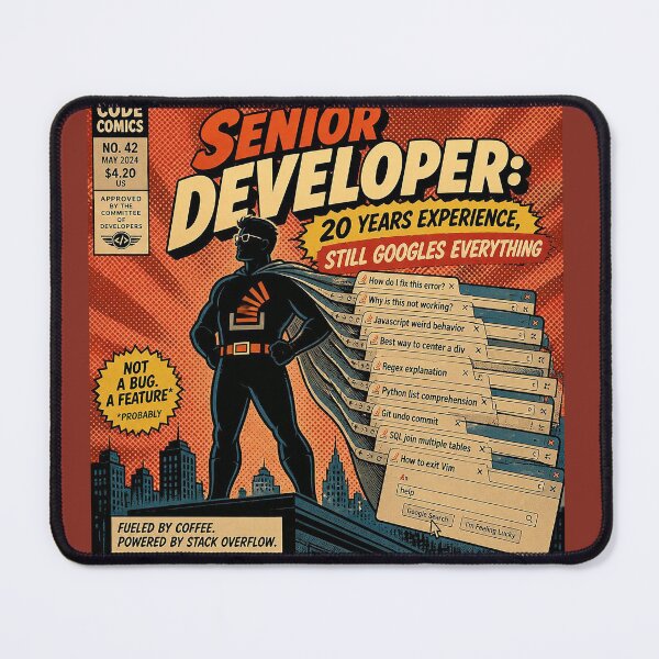 Item preview, Senior Developer Still Googles Everything - Funny Programmer Superhero Shirt designed and sold by Geek Tracy Shop.