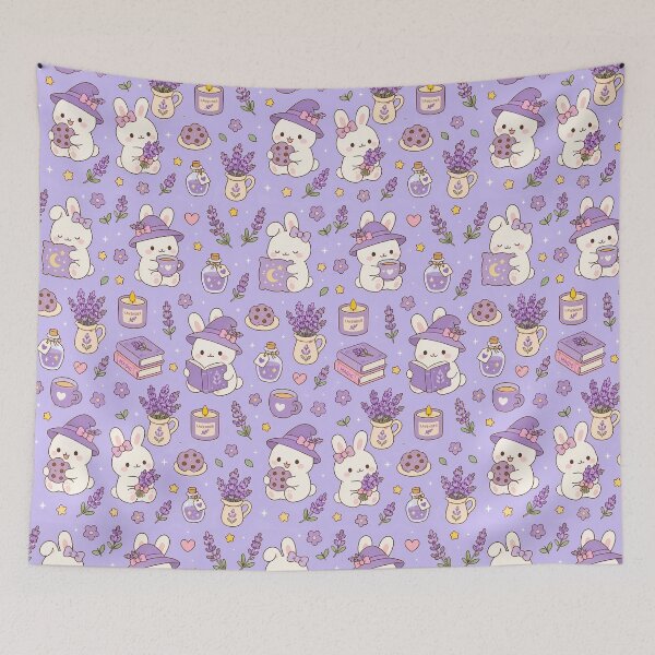 Item preview, Lavender Bunny Cozy Magic Kawaii Pattern designed and sold by Soft Berry Studio.