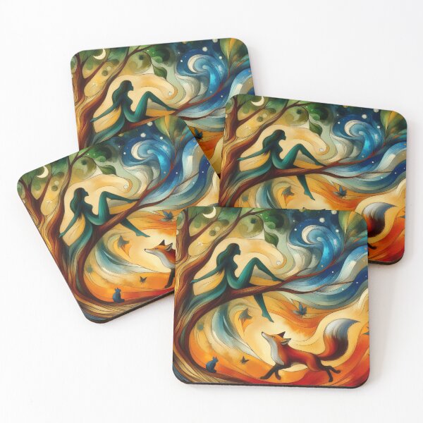 Item preview, Enchanted Forest Goddess with Fox Art Illustration designed and sold by Collection Bleu Noir.