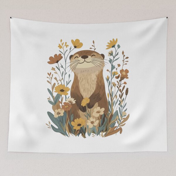 Item preview, Happy Otter – Wildflower Cottagecore Illustration designed and sold by UUniqueIImprint.