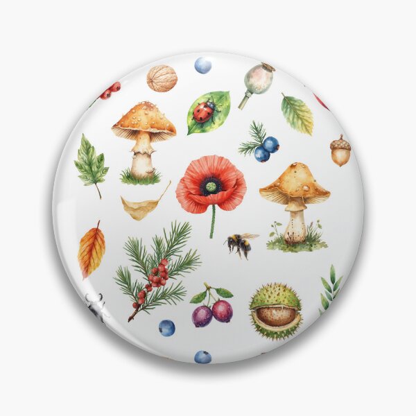 Item preview, Woodland Botanical Watercolor Pattern | Mushrooms, Berries & Forest Life designed and sold by HelgaCraftery.