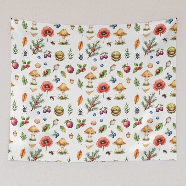 Item preview, Woodland Botanical Watercolor Pattern | Mushrooms, Berries & Forest Life designed and sold by HelgaCraftery.