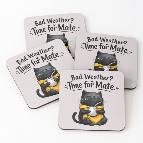 Item preview, Bad Weather Time For Mate Cozy Black Cat Yerba Mate Rainy Day Art designed and sold by PrintAura15.