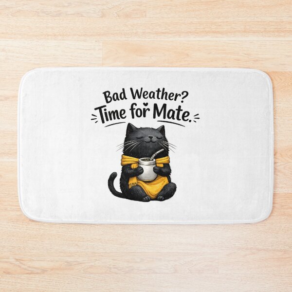 Item preview, Bad Weather Time For Mate Cozy Black Cat Yerba Mate Rainy Day Art designed and sold by PrintAura15.
