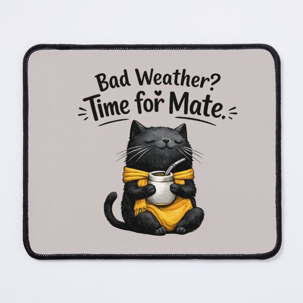 Item preview, Bad Weather Time For Mate Cozy Black Cat Yerba Mate Rainy Day Art designed and sold by PrintAura15.