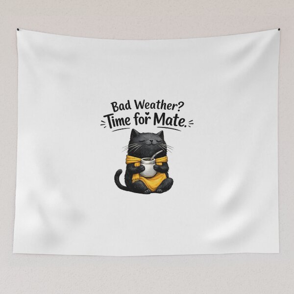Item preview, Bad Weather Time For Mate Cozy Black Cat Yerba Mate Rainy Day Art designed and sold by PrintAura15.