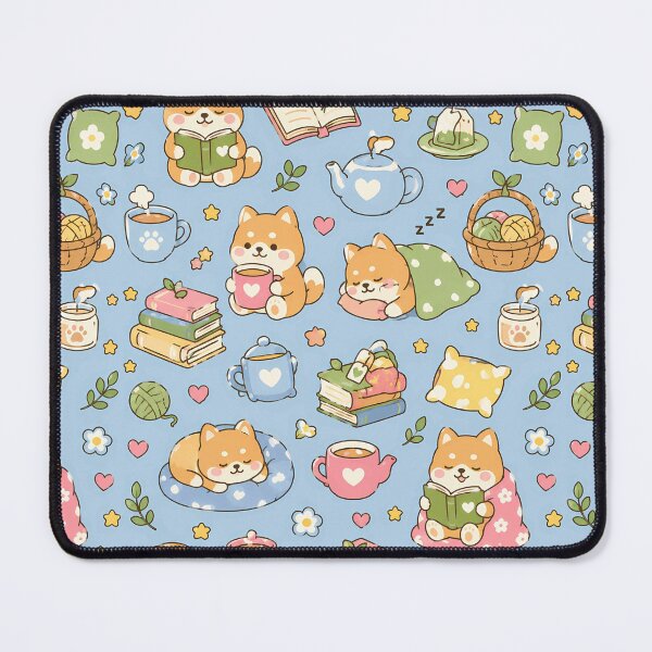 Item preview, Shiba Inu Cozy Reading Tea Kawaii Pattern designed and sold by Soft Berry Studio.