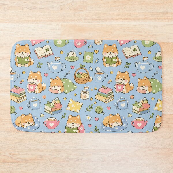 Item preview, Shiba Inu Cozy Reading Tea Kawaii Pattern designed and sold by Soft Berry Studio.