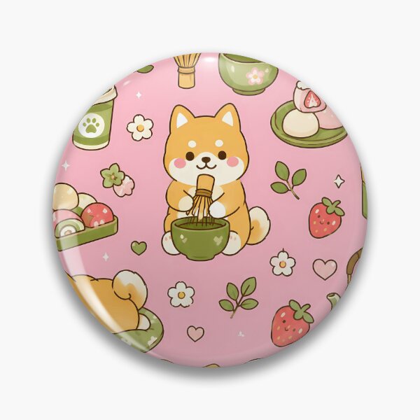 Item preview, Shiba Inu Matcha Strawberry Kawaii Pattern designed and sold by Soft Berry Studio.