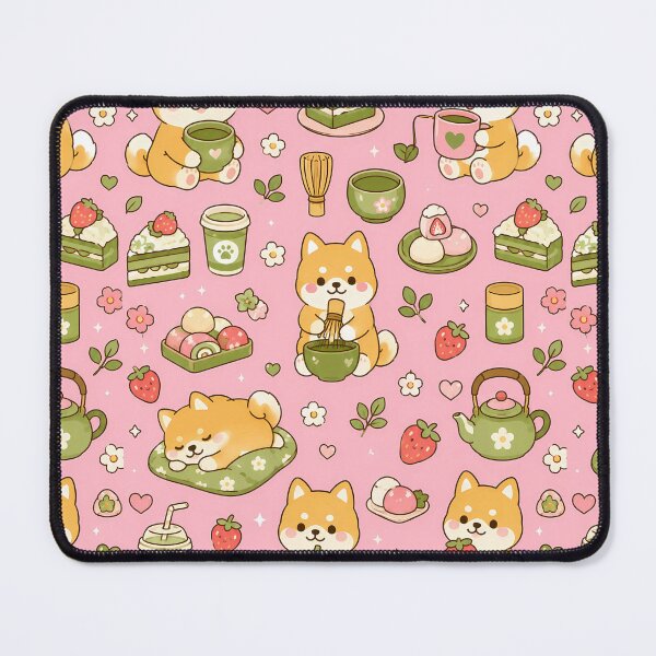 Item preview, Shiba Inu Matcha Strawberry Kawaii Pattern designed and sold by Soft Berry Studio.