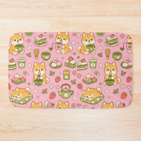Item preview, Shiba Inu Matcha Strawberry Kawaii Pattern designed and sold by Soft Berry Studio.