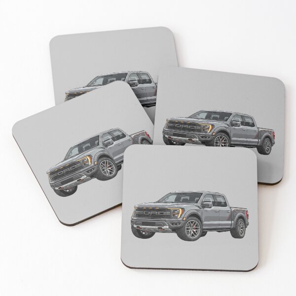 Artikelvorschau, Illustration eines individuell gestalteten, tiefergelegten grauen Ford F-150 Raptor Crew Cab Trucks entworfen und verkauft von Motorline44.