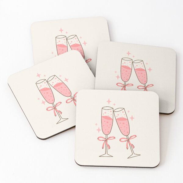Item preview, Feminine Coquette Aesthetic Ribbon Champagne Glasses Design, Pink Celebratory Cheers Artwork designed and sold by SpringTeaDesigns.