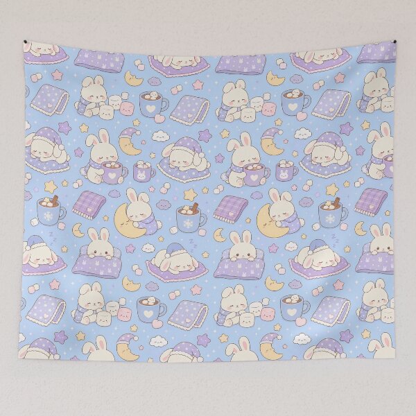 Item preview, Sleepy Bunny Starry Cocoa Kawaii Pattern designed and sold by Soft Berry Studio.