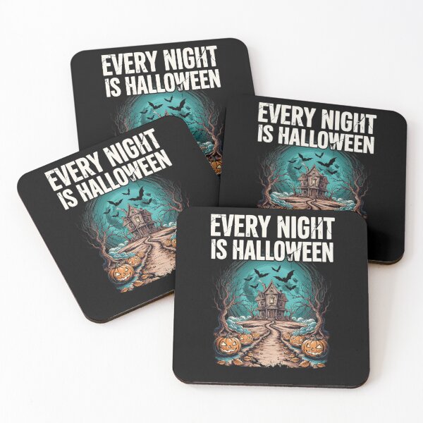 Item preview, Every Night Is Halloween, Haunted House Pumpkins Bats Vintage Horror 80s designed and sold by CryptReel.