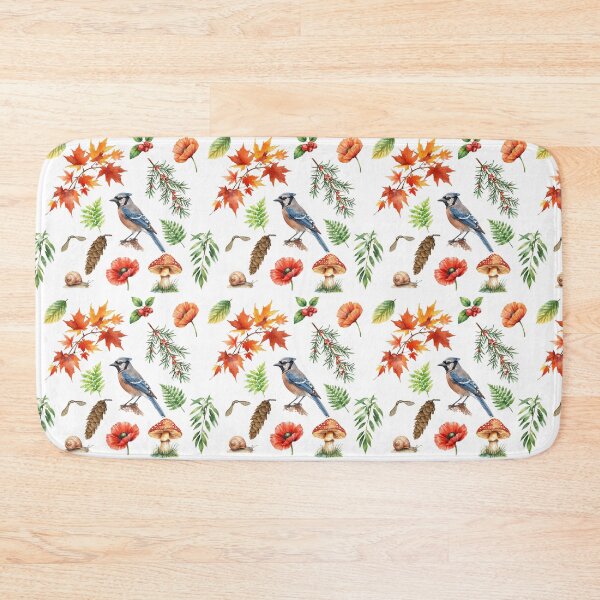 Item preview, Autumn Woodland Watercolor Pattern | Blue Jay, Mushrooms & Forest Nature designed and sold by HelgaCraftery.