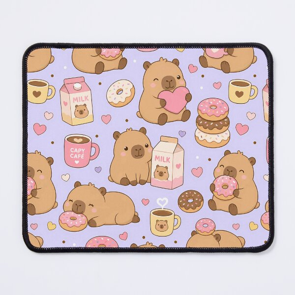 Item preview, Capybara Donut Coffee Kawaii Pattern designed and sold by Soft Berry Studio.