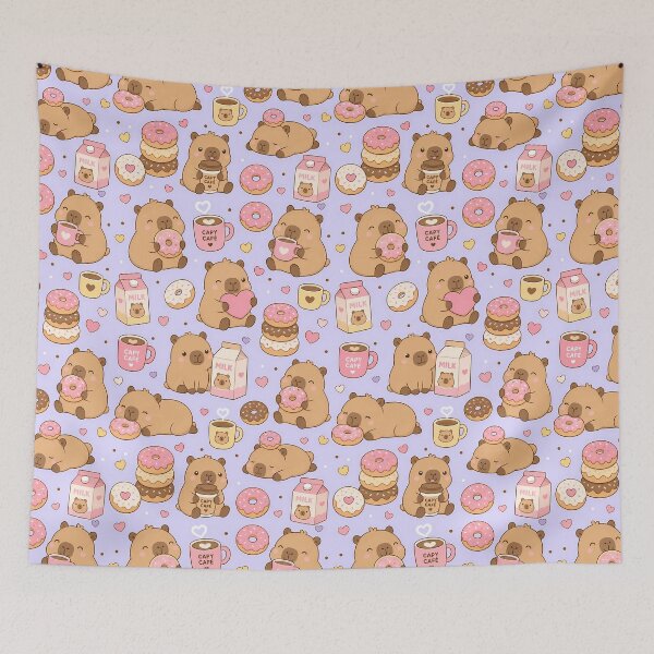 Item preview, Capybara Donut Coffee Kawaii Pattern designed and sold by Soft Berry Studio.
