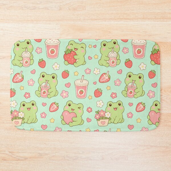 Item preview, Frog Strawberry Smoothie Kawaii Pattern designed and sold by Soft Berry Studio.