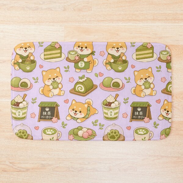 Item preview, Shiba Inu Matcha Bakery Kawaii Pattern designed and sold by Soft Berry Studio.