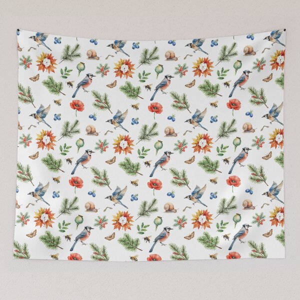 Item preview, Autumn Woodland Watercolor Pattern | Blue Jay, Pine & Fall Leaves designed and sold by HelgaCraftery.