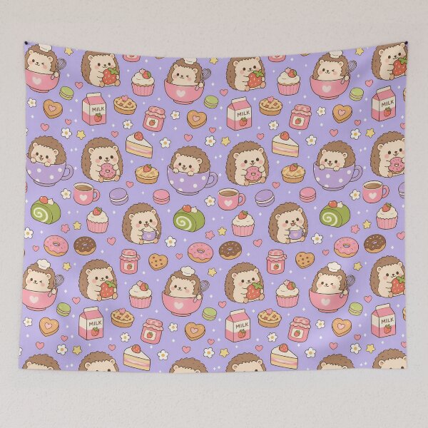 Item preview, Kawaii Hedgehog Strawberry Bakery Pattern designed and sold by Soft Berry Studio.