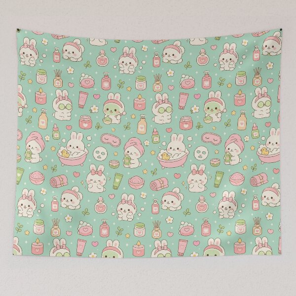 Artikelvorschau, Kawaii-Hasen-Spa-Selbstpflege-Muster entworfen und verkauft von Soft Berry Studio.