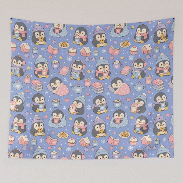 Item preview, Cozy Penguin Reading Cocoa Kawaii Pattern designed and sold by Soft Berry Studio.